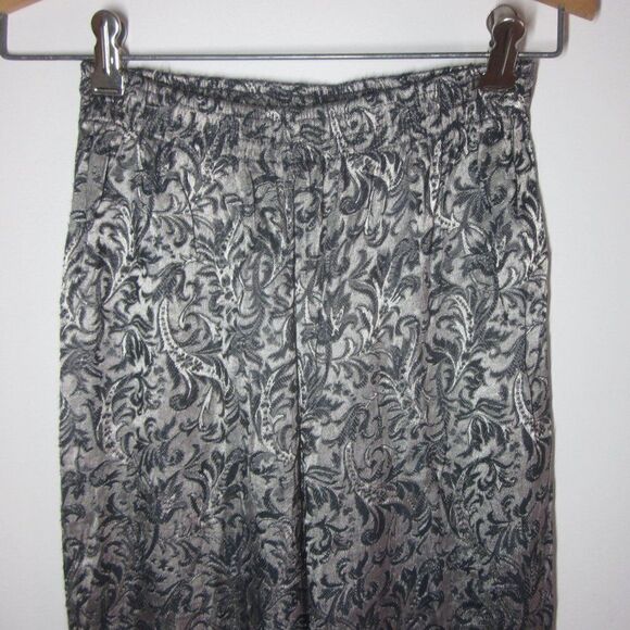 Judy Knapp Vintage Pants Sz S Silver Brocade Pull On Dressy High Rise Trousers - Picture 8 of 13